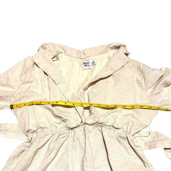 Princess Polly Belted Short Sleeve Cream Linen Look Romper Women's Size 8 - Picture 4 of 6